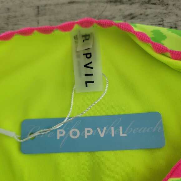 Popvil Lime Green Cheetah Triangle Top and High Rise 2 piece Bathing Suit - Picture 6 of 8